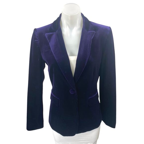 Tahari Women's Purple Velvet Velour Long Sleeve Button Blazer Coat Jacket Size 4 - Picture 1 of 5